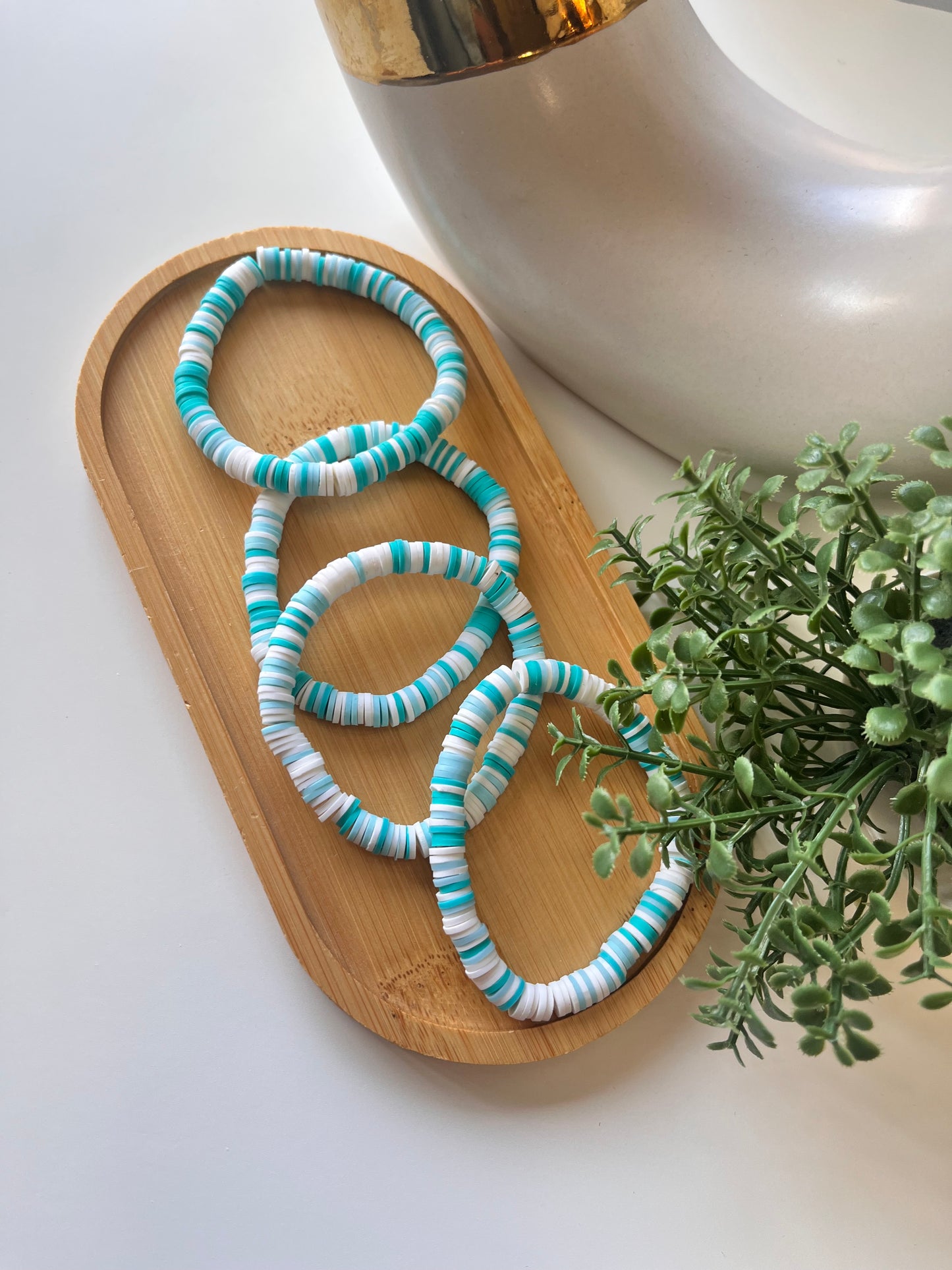 Teal Burst Clay Bead Bracelet