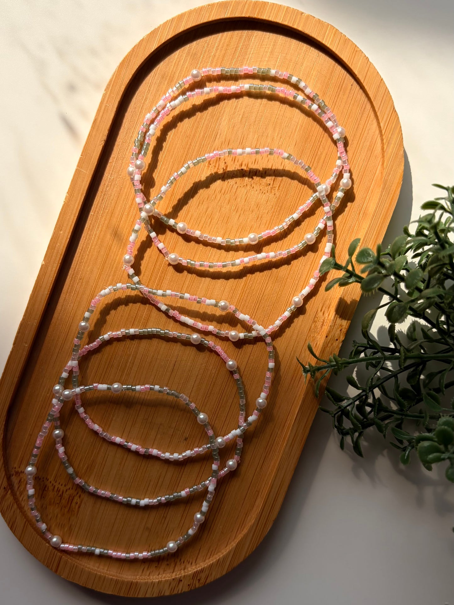Hibiscus Sage Dainty Seed Bead Bracelet