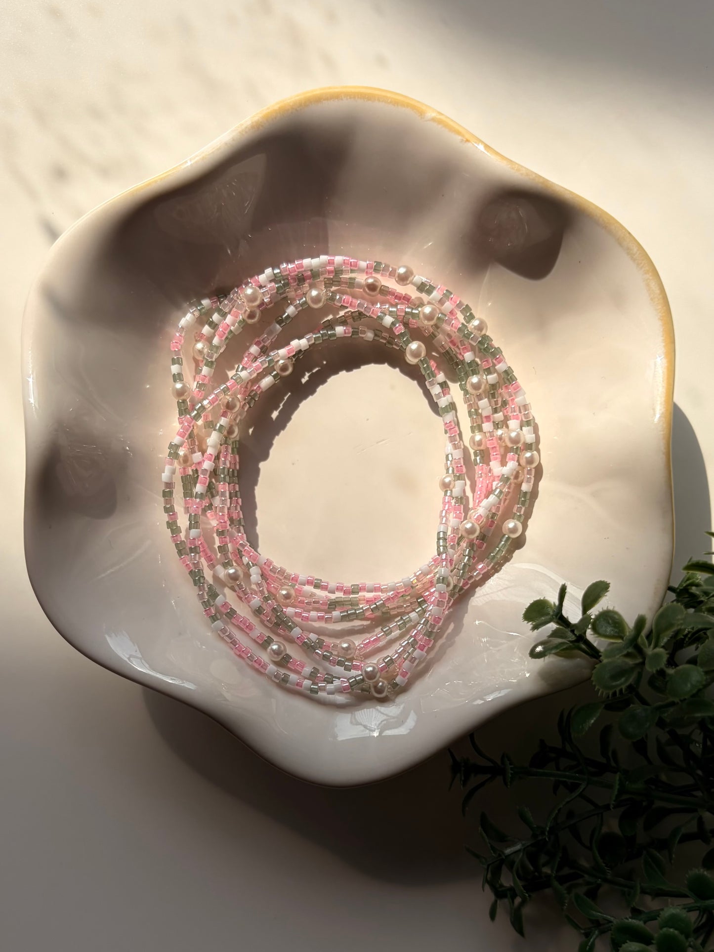 Hibiscus Sage Dainty Seed Bead Bracelet