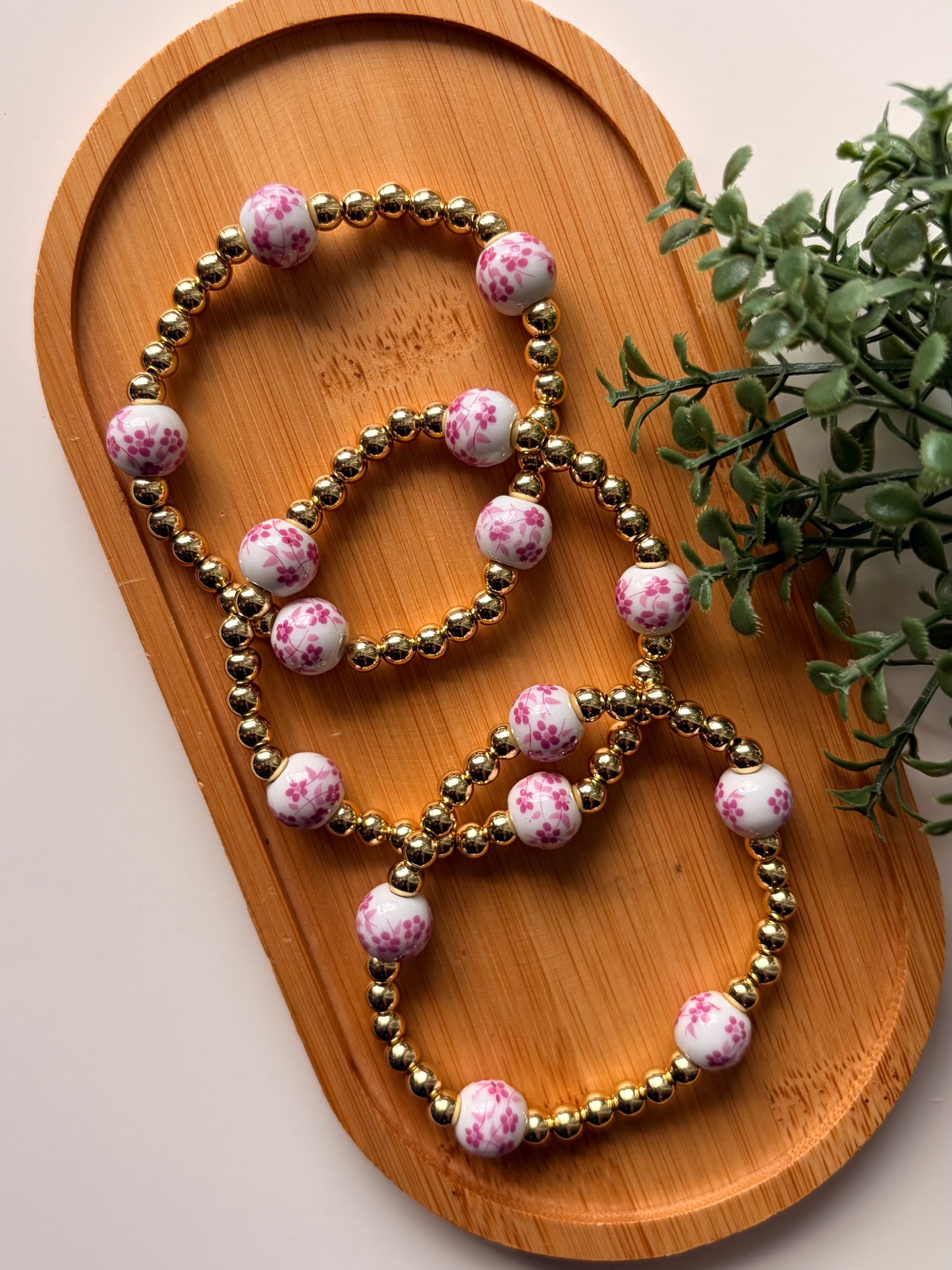 Pink Floral Beaded Bracelet
