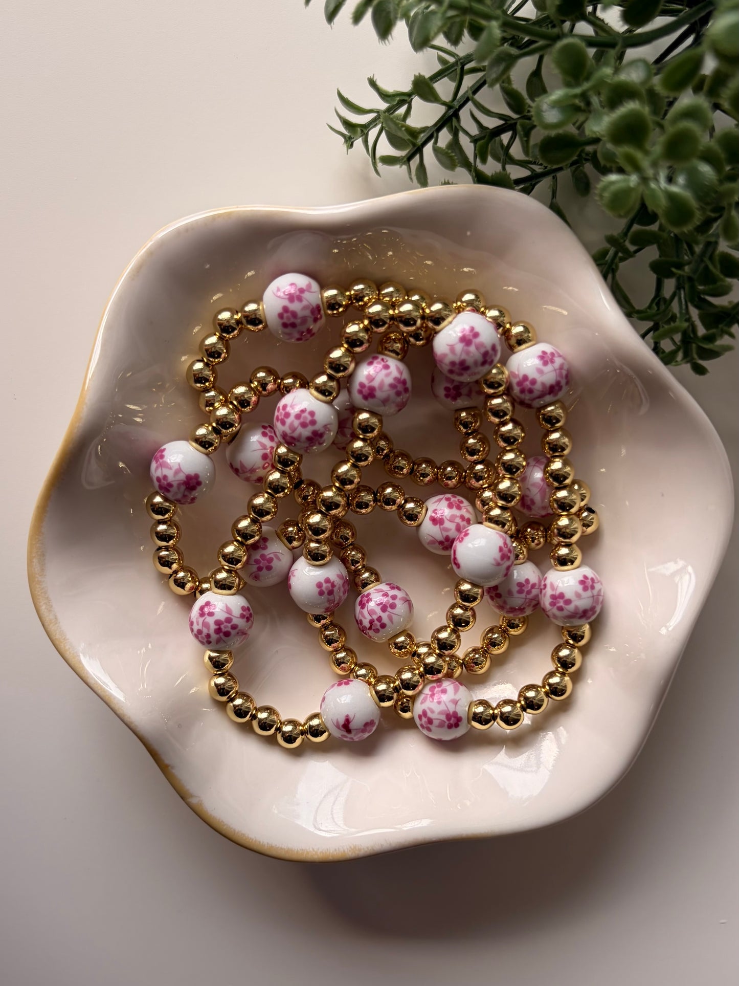 Pink Floral Beaded Bracelet