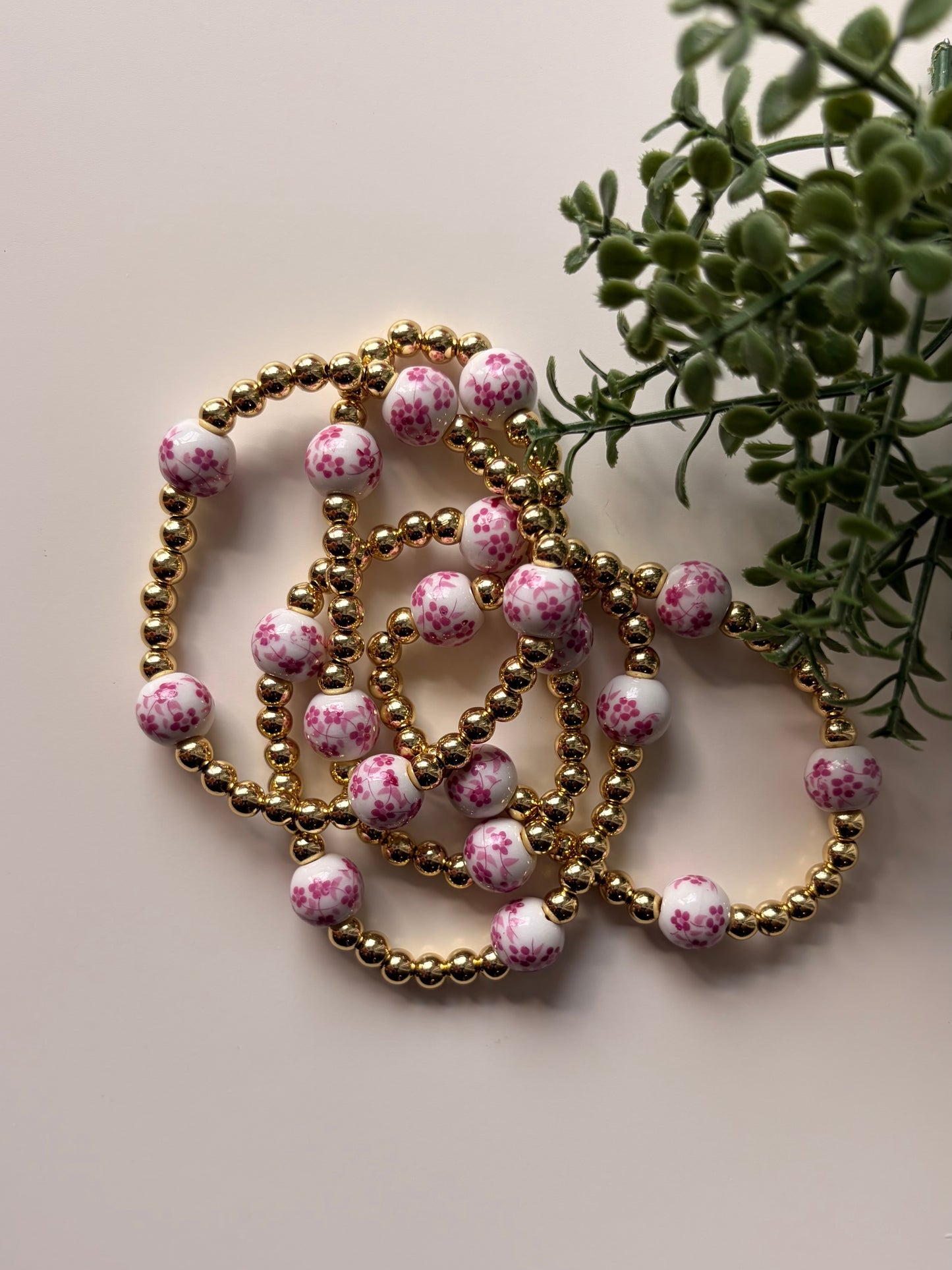 Pink Floral Beaded Bracelet