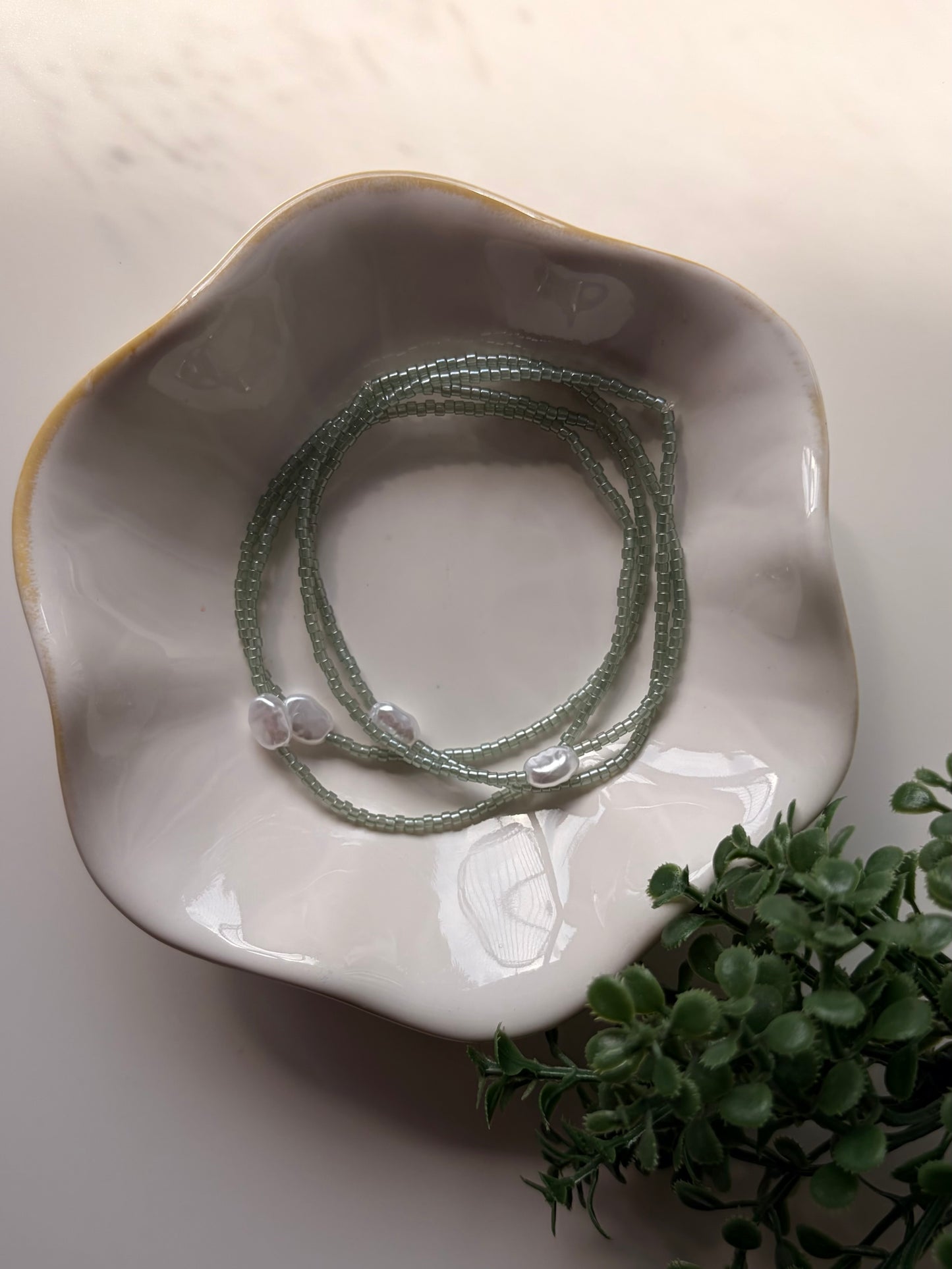 Sage Bliss Dainty Seed Bead Bracelet