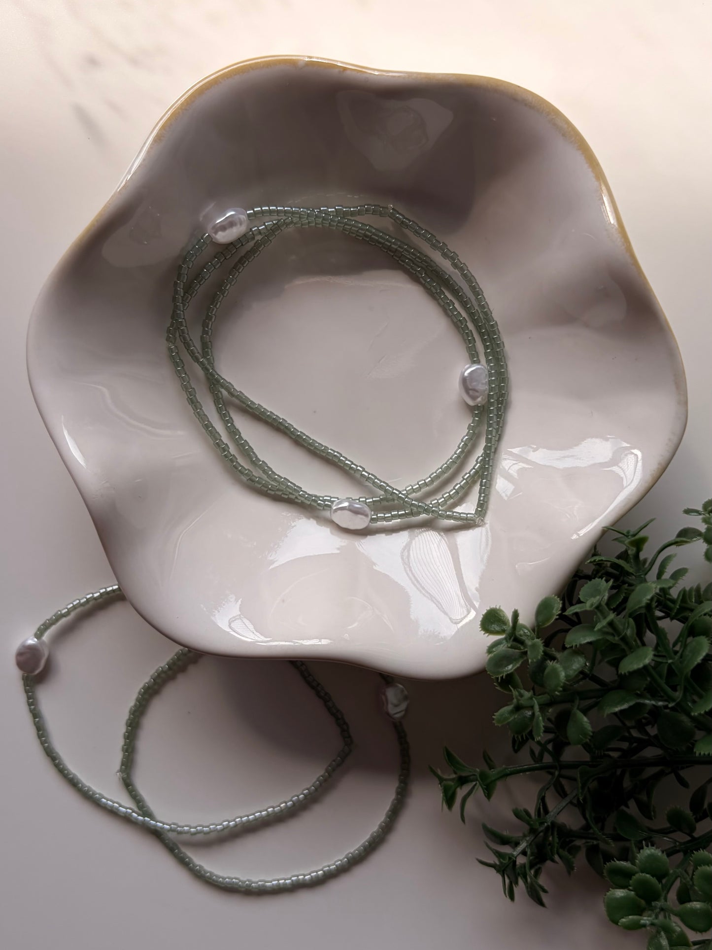Sage Bliss Dainty Seed Bead Bracelet